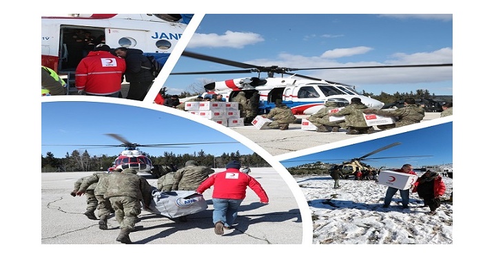 KIZILAY VE TSK’DAN KÖYLERE HELİKOPTERLE YARDIM