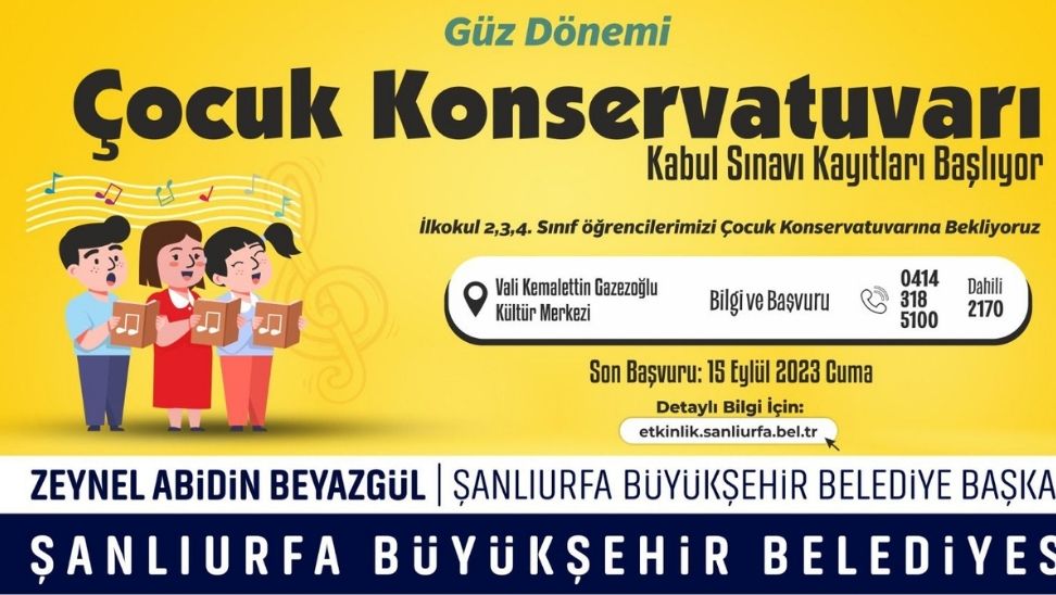 Şanlıurfa Büyükşehir Belediyesi Çocuk Ve Gençlik Konservatuvarı Başvuruları Başladı