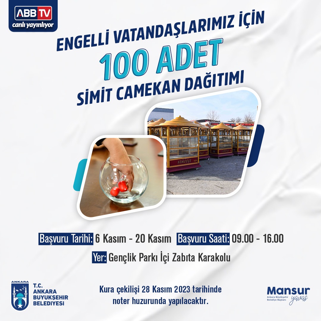 Ankara Büyükşehir engelli vatandaşlar için 100  simit camekânı dağıtacak