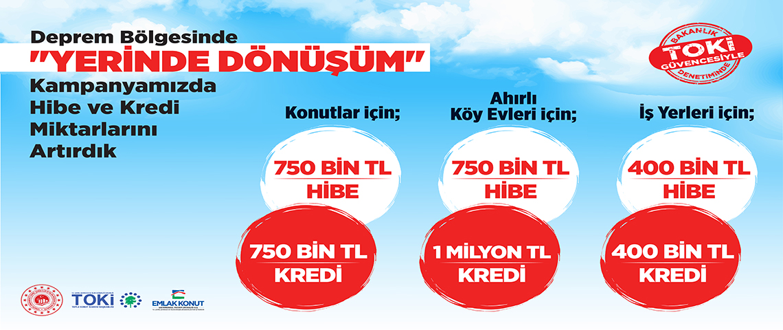 Yerinde Dönüşüm kampanyasında; hibe ve kredi miktarları artırıldı.