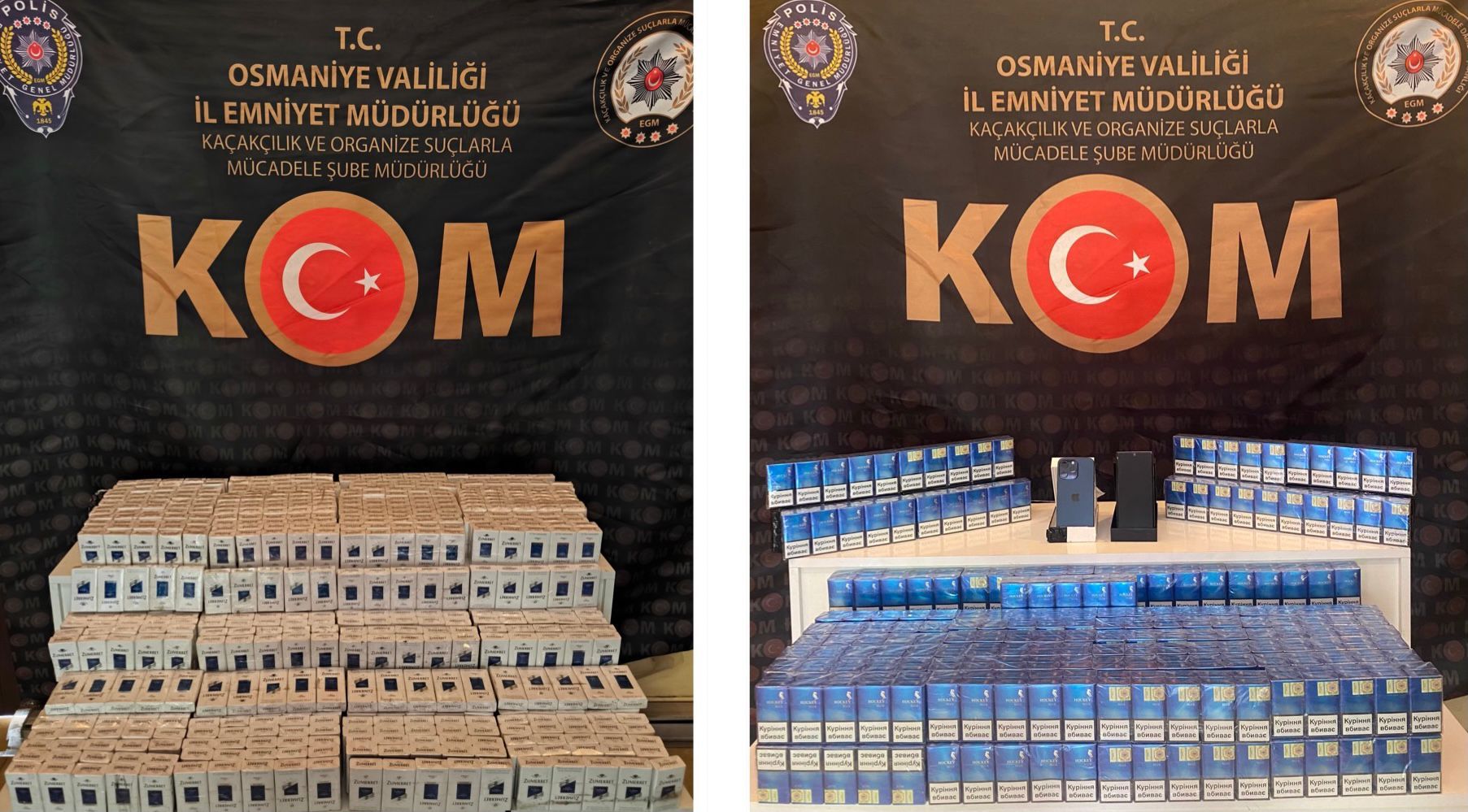 Osmaniye’de 2 araçta kaçak sigara ve cep telefonu ele geçirildi