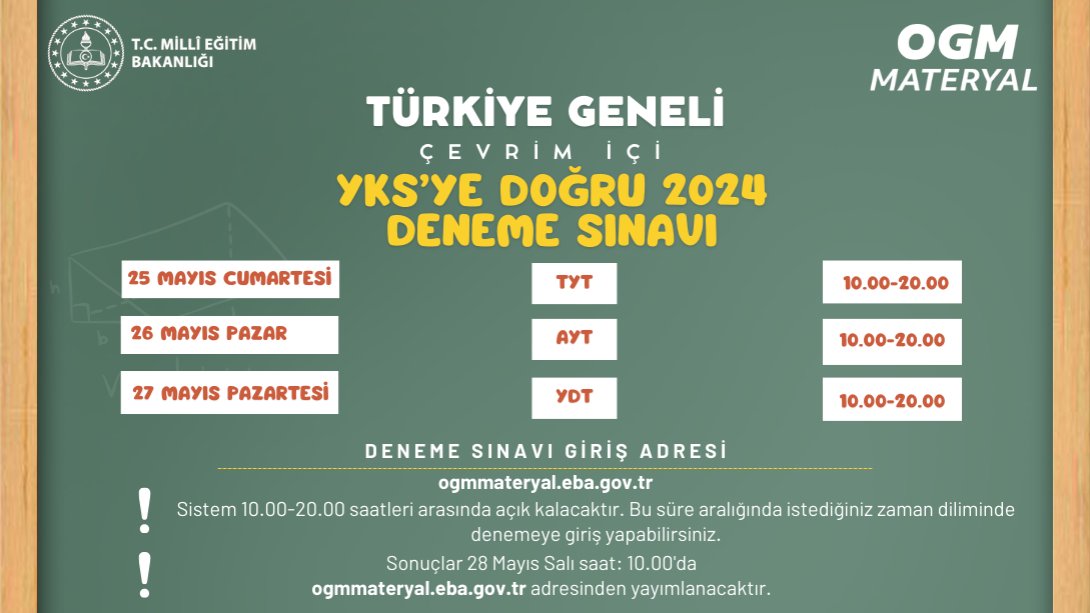 “YKS’ye Doğru 2024” Türkiye geneli çevrim içi deneme sınavı