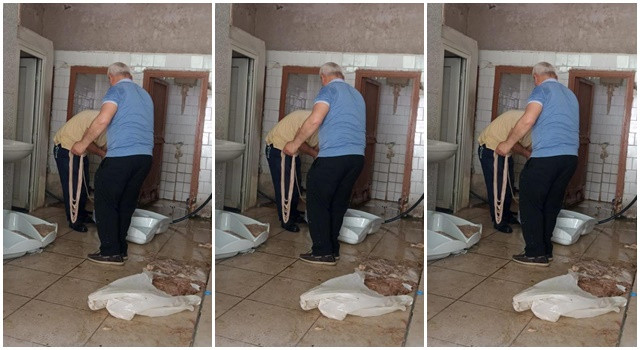Adana’da şok görüntüler! Umumi tuvalette bağırsak temizlediler