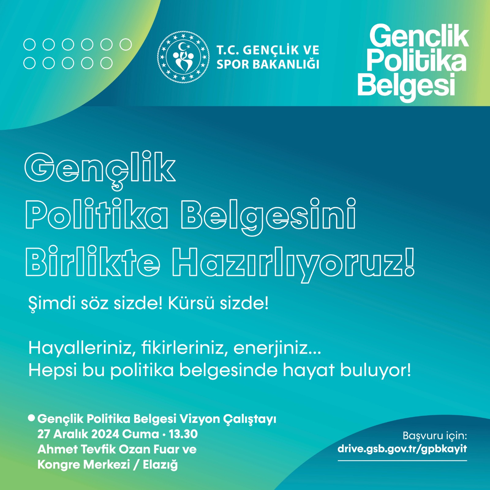 Elazığ’da “Gençlik Politika Belgesi Vizyon Çalıştayı” düzenlenecek