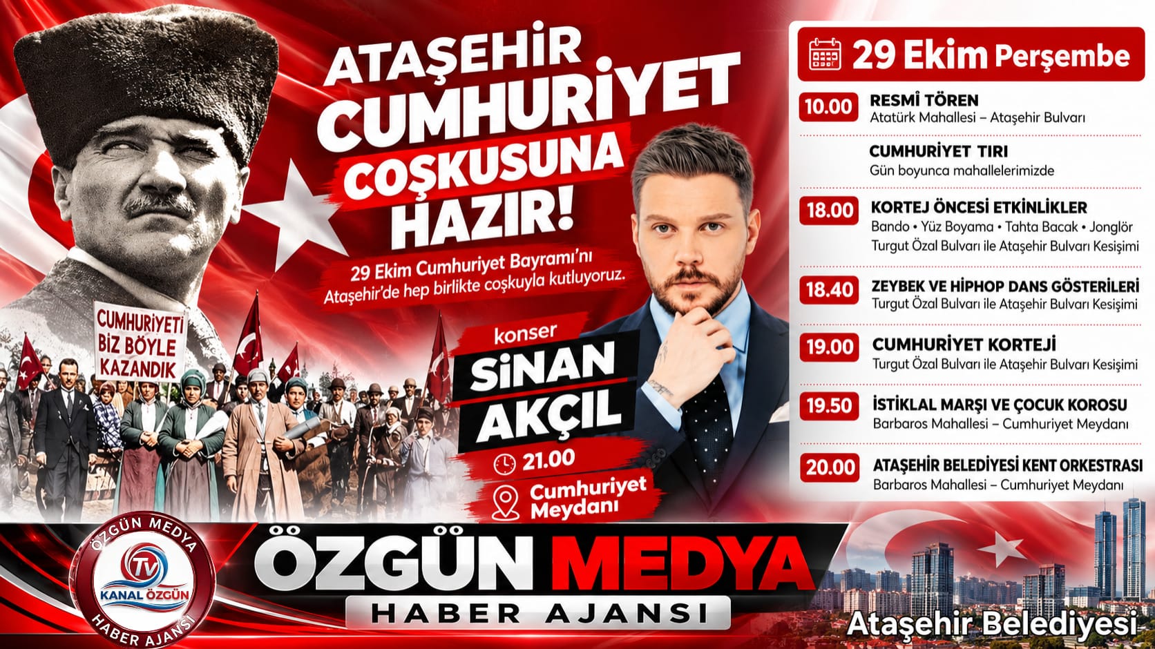 ATAŞEHİR’DE CUMHURİYET COŞKUSU SOKAKLARA TAŞACAK!